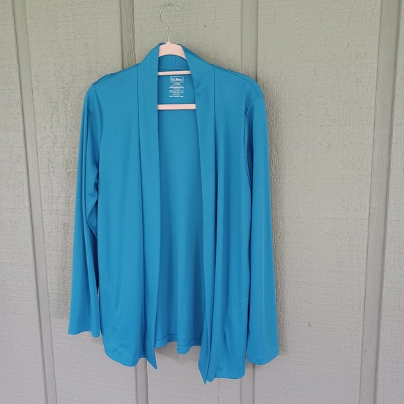 LL Bean Pima Cotton Open Cardigan Size L Women Preppy Pockets Long Sleeve - Picture 1 of 11